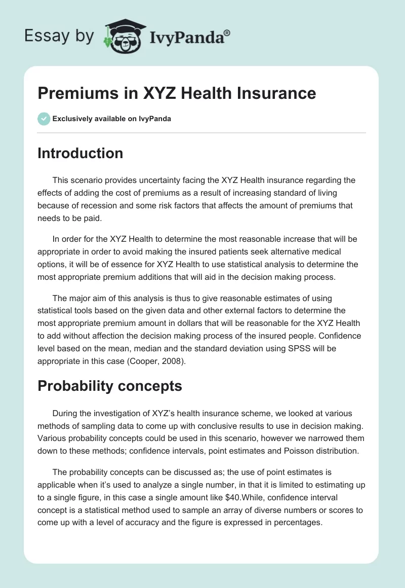 Premiums in XYZ Health Insurance. Page 1