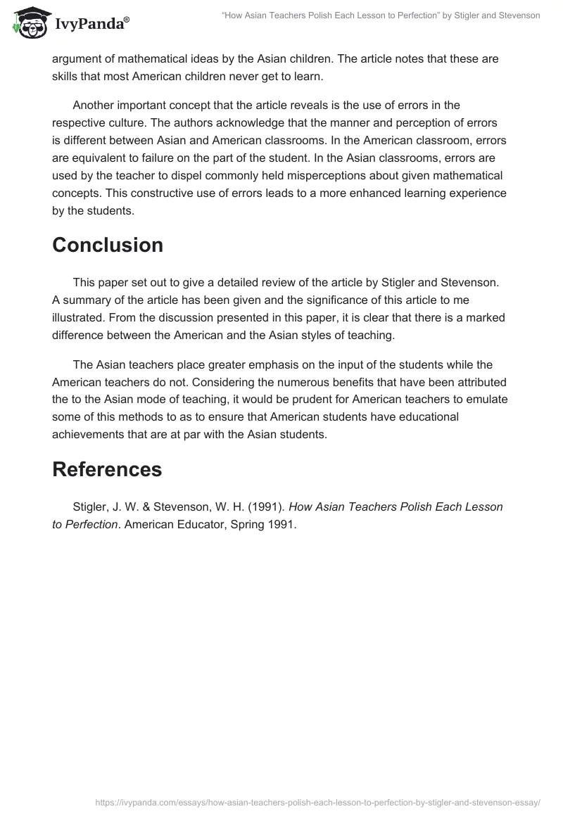 “How Asian Teachers Polish Each Lesson to Perfection” by Stigler and Stevenson. Page 3
