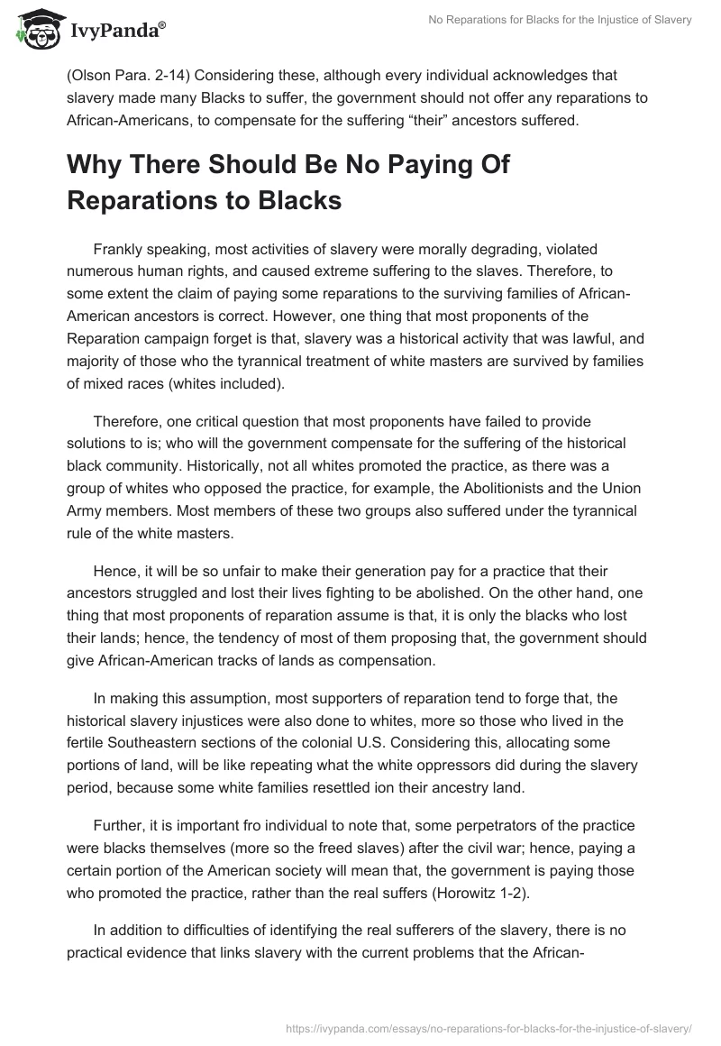 No Reparations for Blacks for the Injustice of Slavery. Page 2