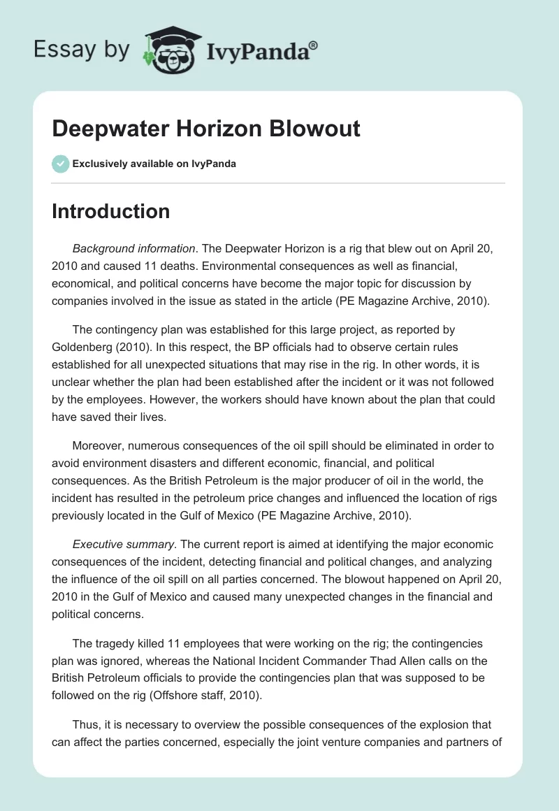 Deepwater Horizon Blowout. Page 1