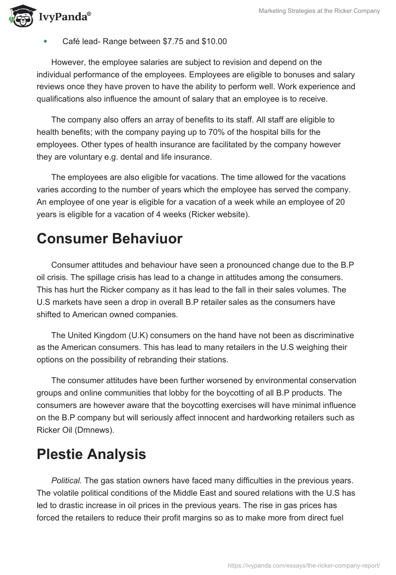 Marketing Strategies at the Ricker Company. Page 5