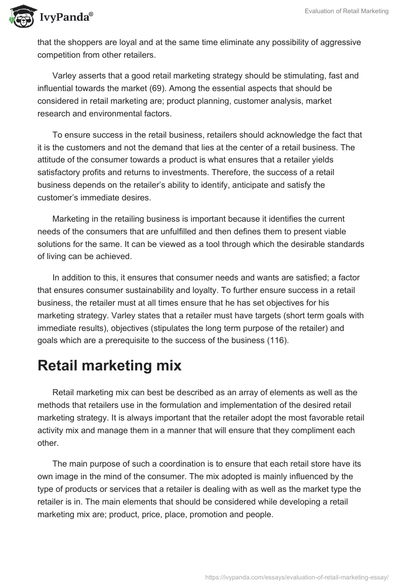 Evaluation of Retail Marketing. Page 3