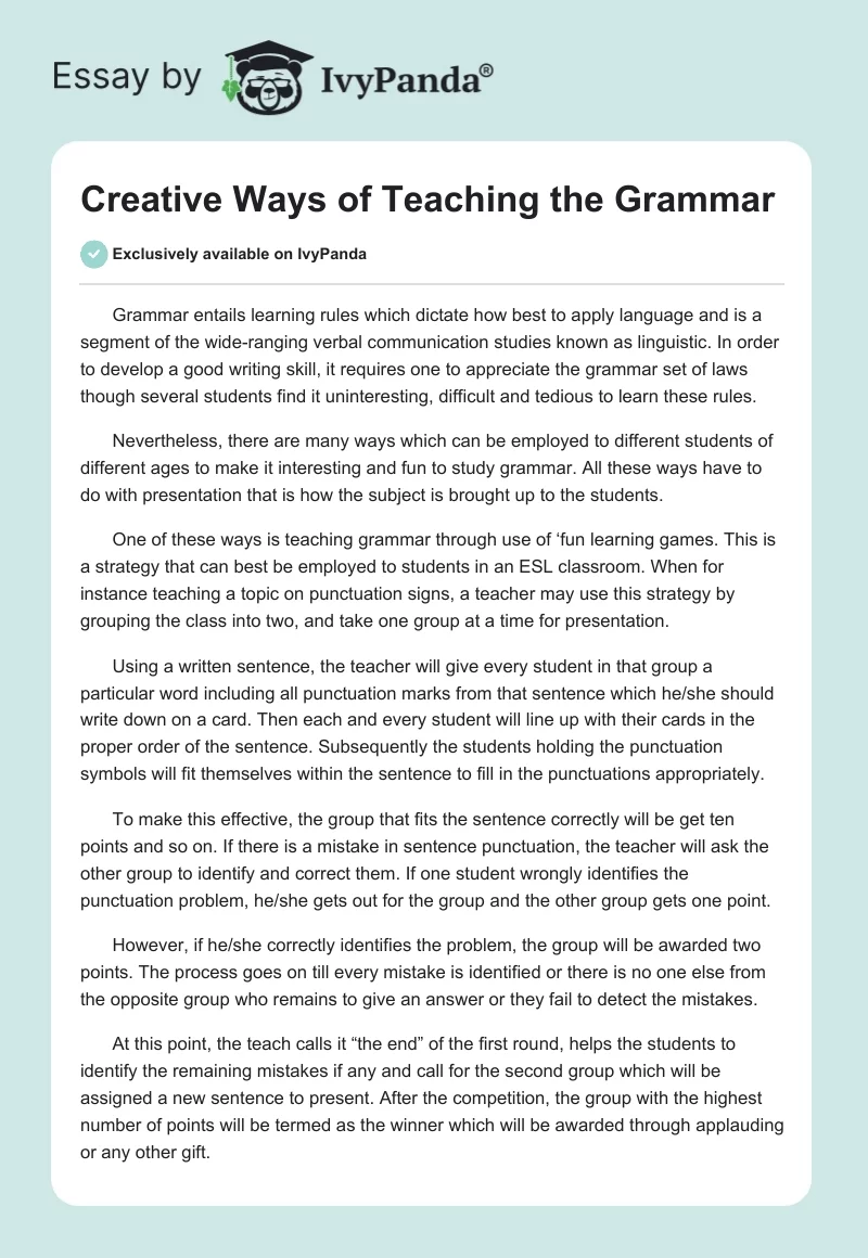 Creative Ways of Teaching the Grammar. Page 1