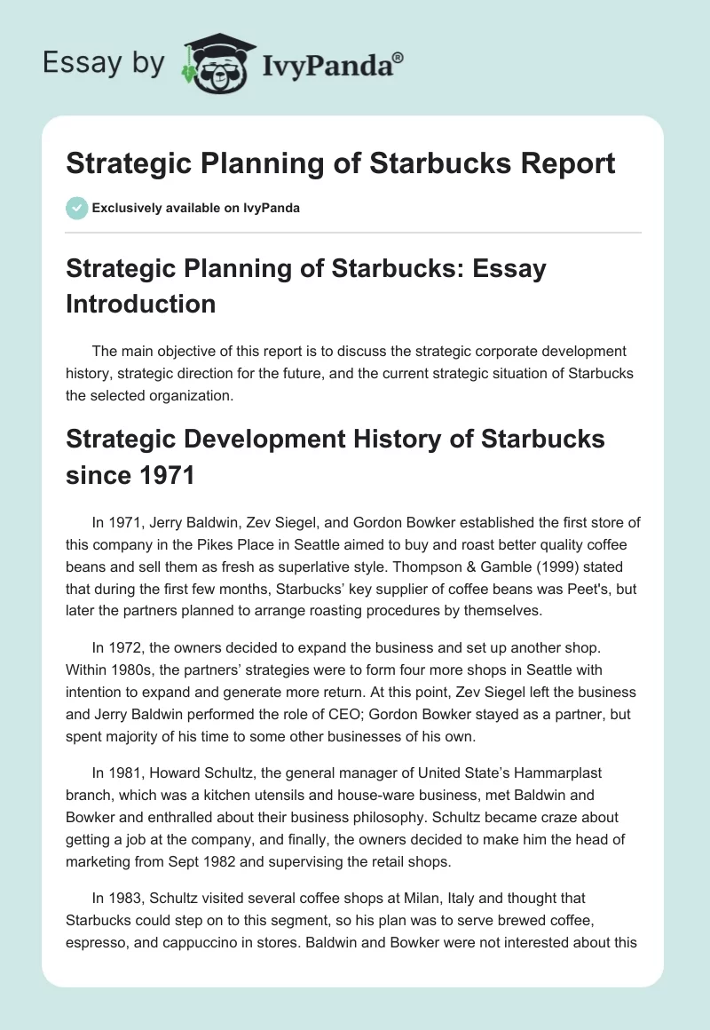 Strategic Planning of Starbucks Report. Page 1
