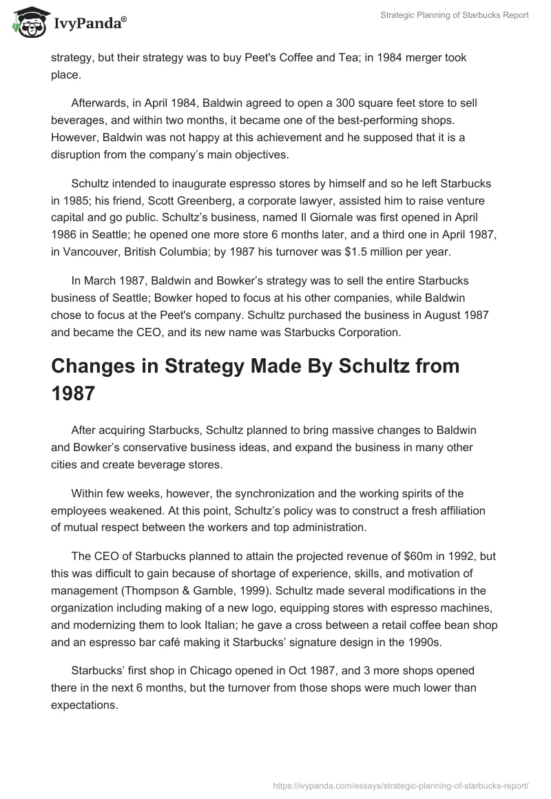 Strategic Planning of Starbucks Report. Page 2