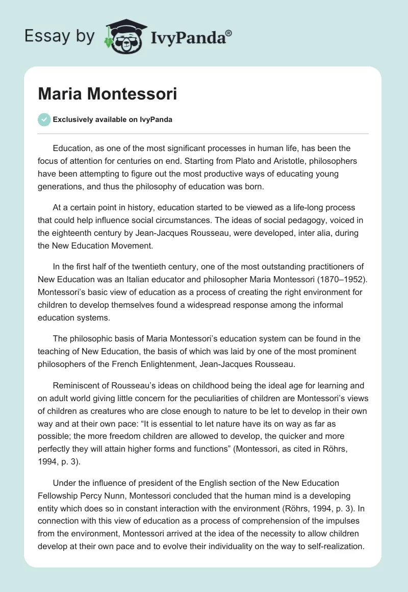 Maria Montessori. Page 1