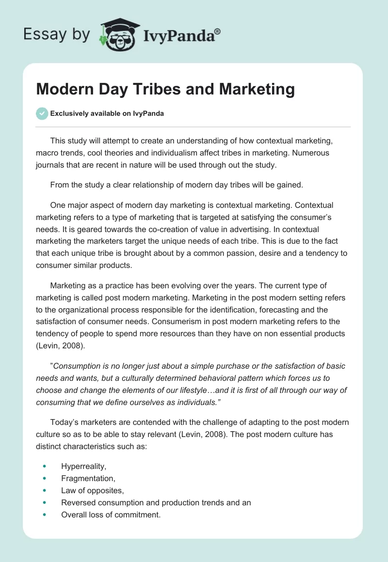 Modern Day Tribes and Marketing. Page 1