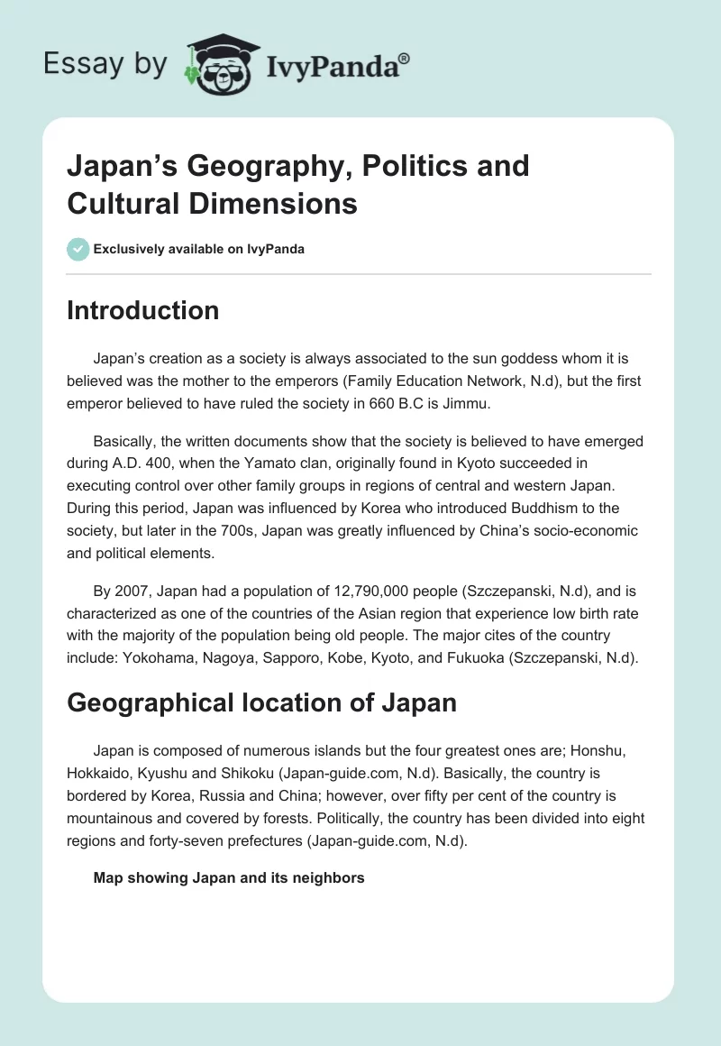 Japan’s Geography, Politics and Cultural Dimensions. Page 1