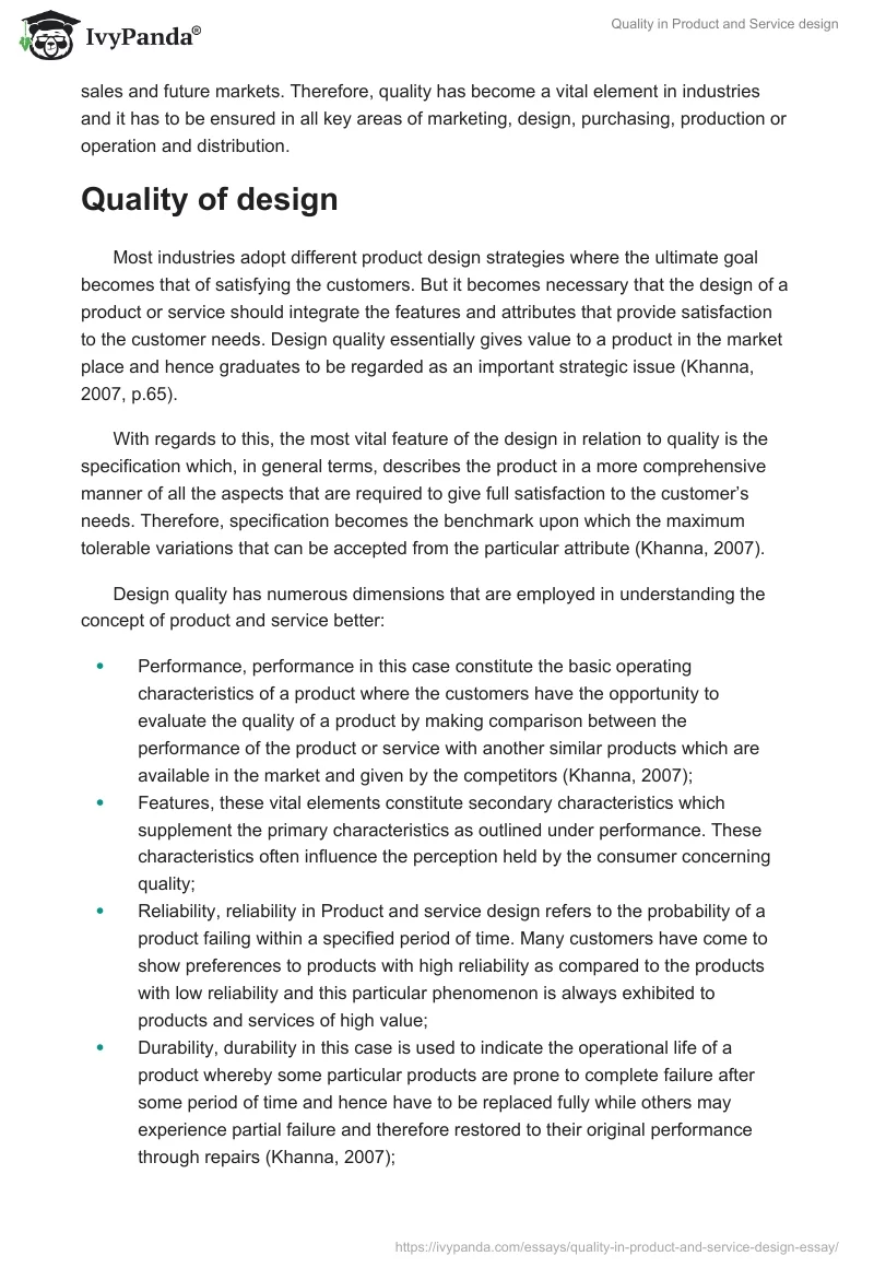 Quality in Product and Service design. Page 2