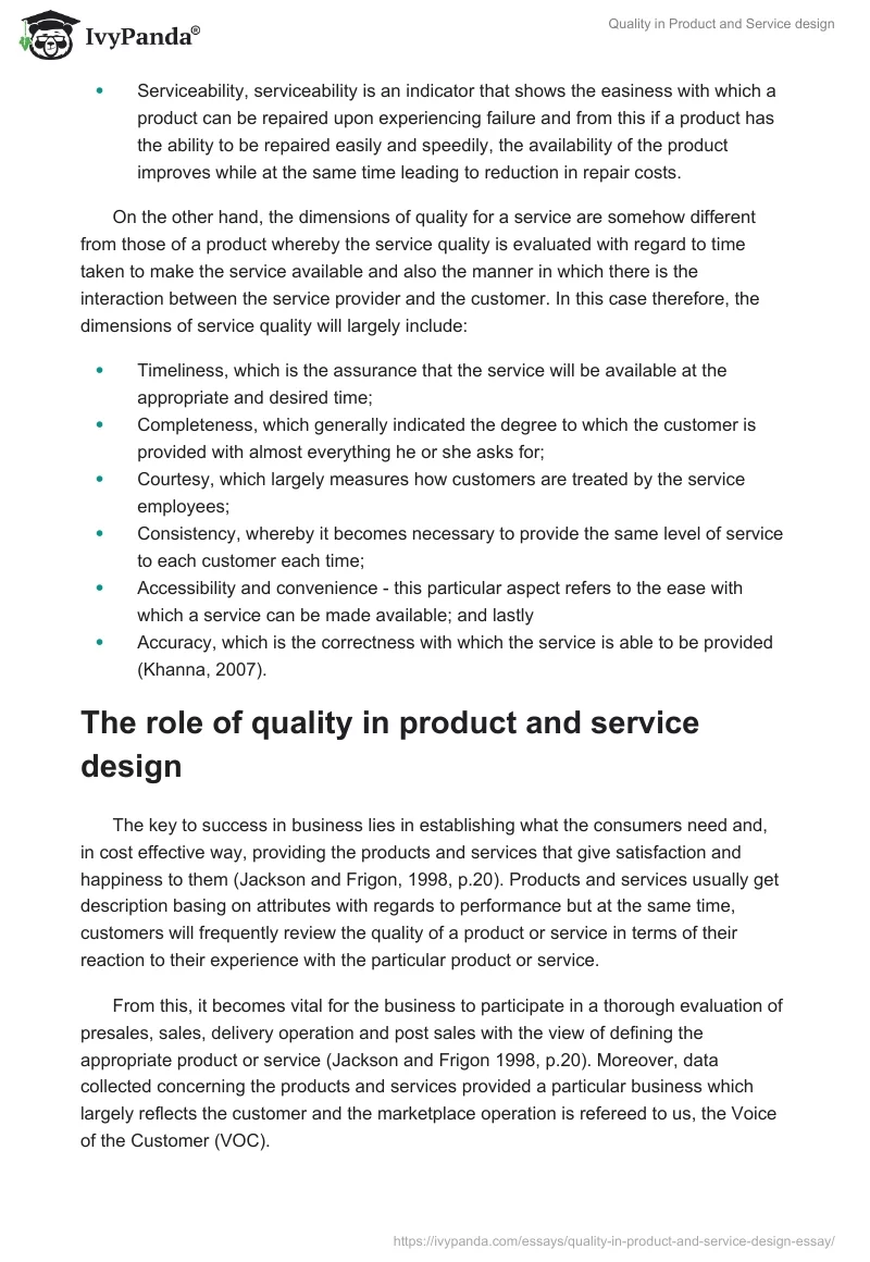 Quality in Product and Service design. Page 3