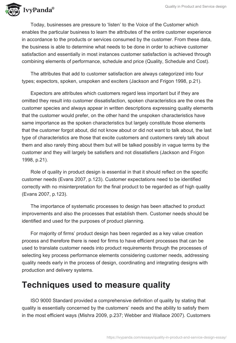 Quality in Product and Service design. Page 4