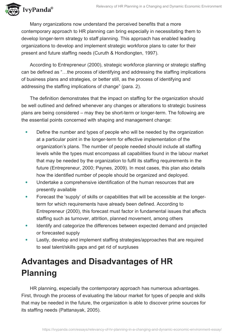 Relevancy of HR Planning in a Changing and Dynamic Economic Environment. Page 5