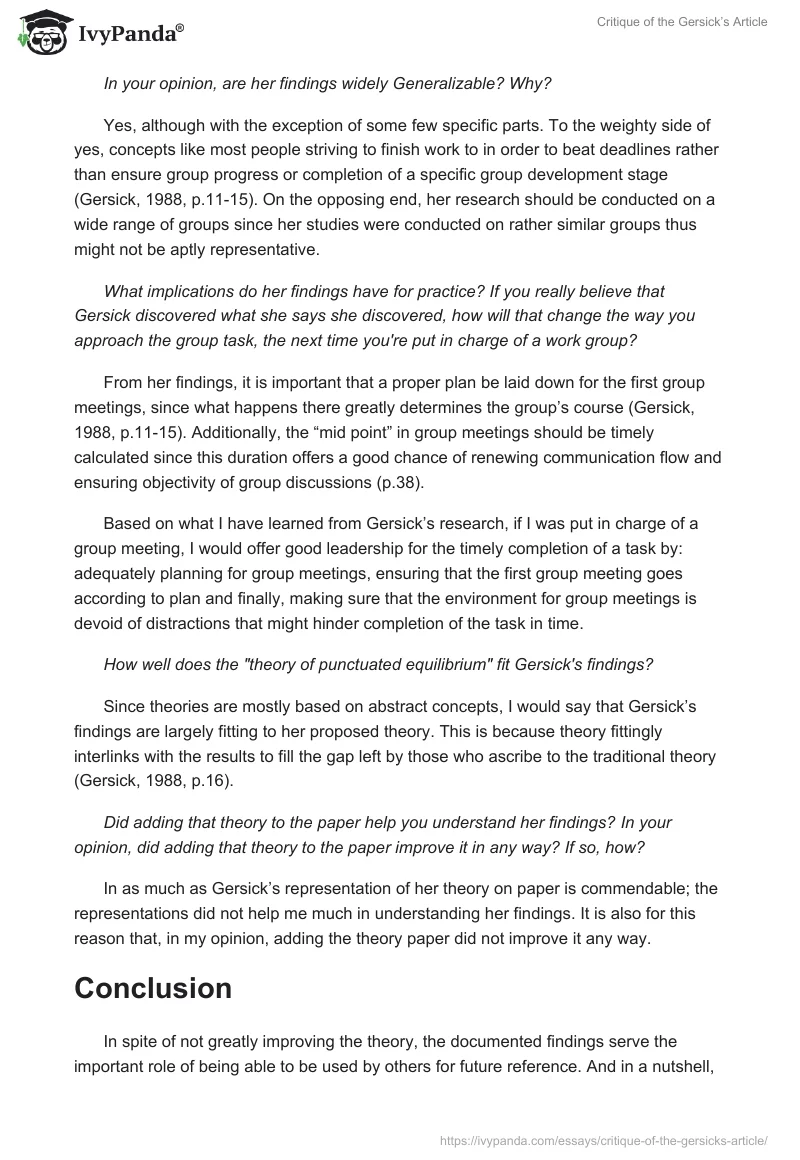 Critique of the Gersick’s Article. Page 3