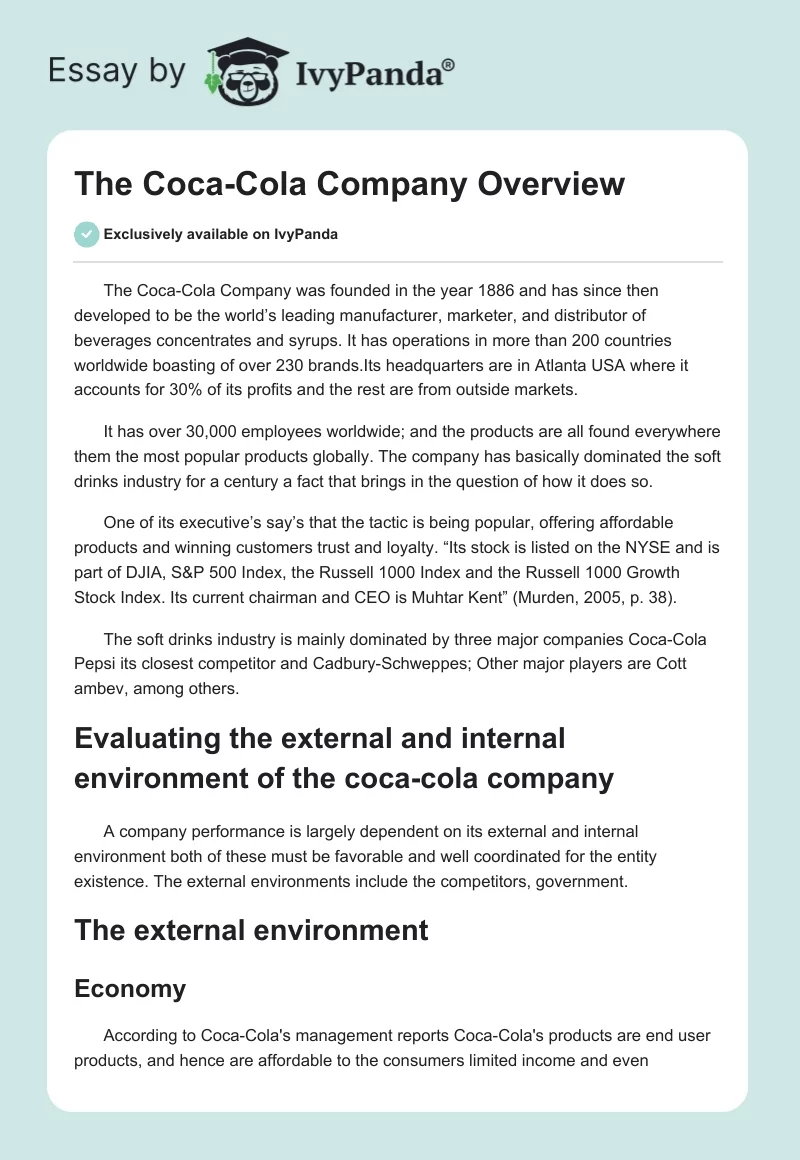The Coca-Cola Company Overview. Page 1