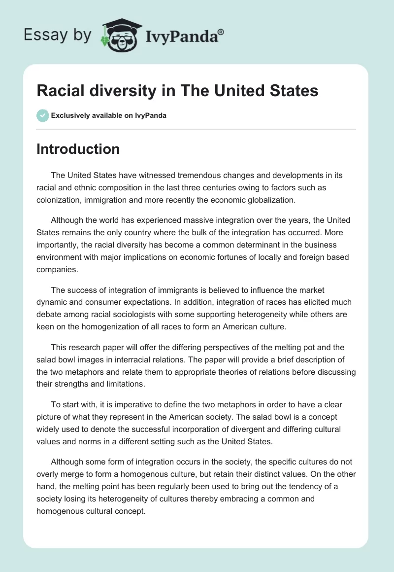 Racial diversity in The United States. Page 1
