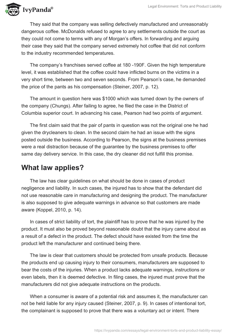 Legal Environment: Torts and Product Liability. Page 3