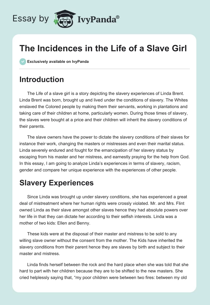 The Incidences in the Life of a Slave Girl. Page 1