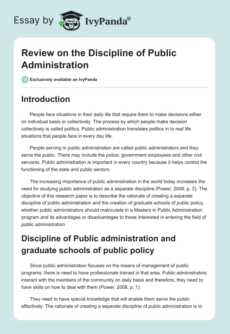 Review on the Discipline of Public Administration. Page 1