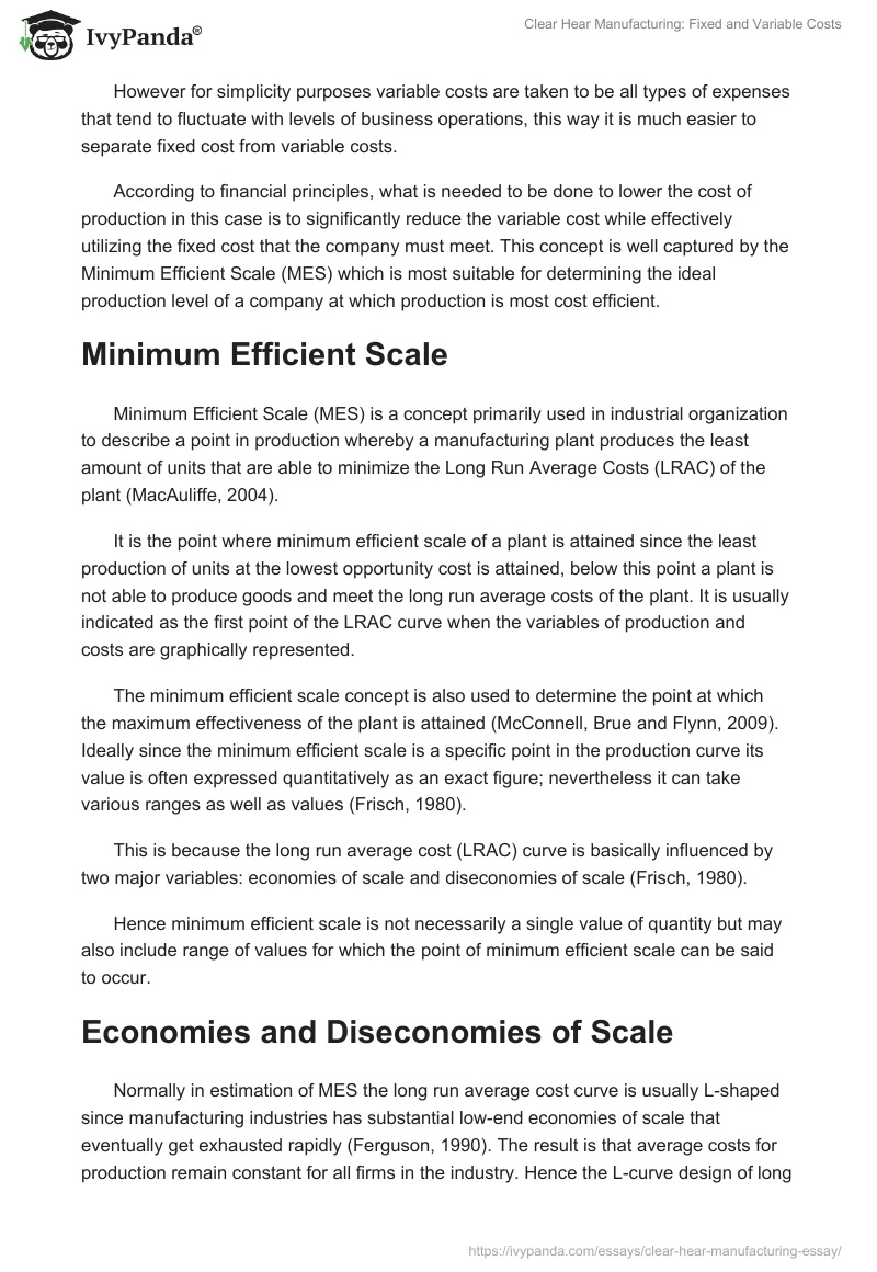 Clear Hear Manufacturing: Fixed and Variable Costs. Page 2