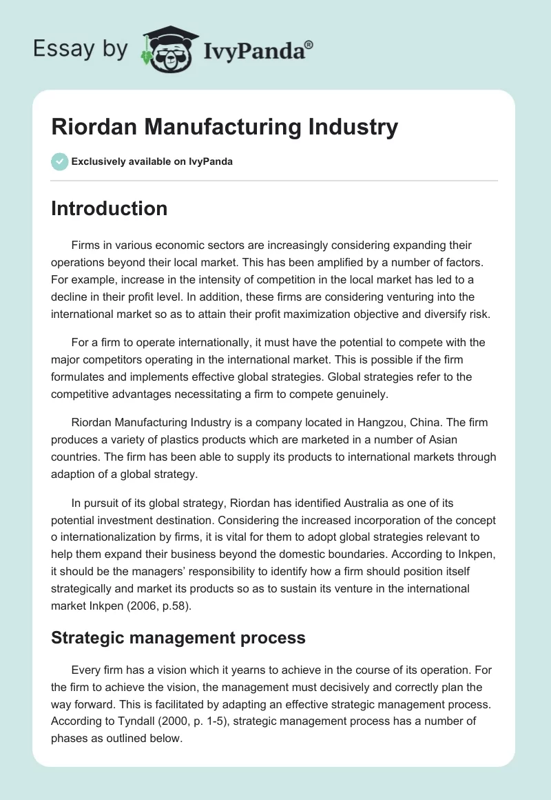 Riordan Manufacturing Industry. Page 1