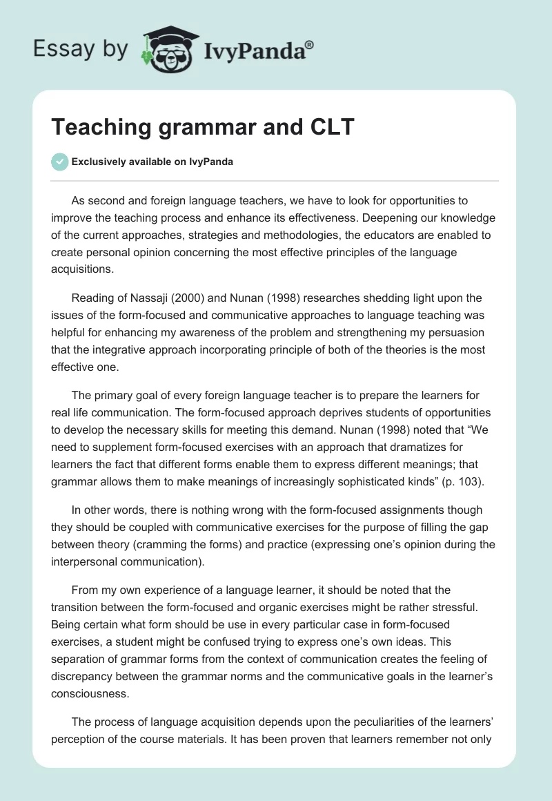 Teaching grammar and CLT. Page 1