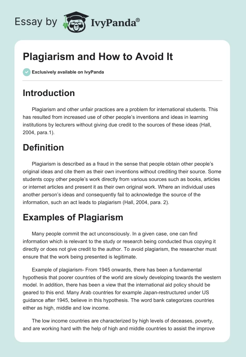 Plagiarism and How to Avoid It. Page 1