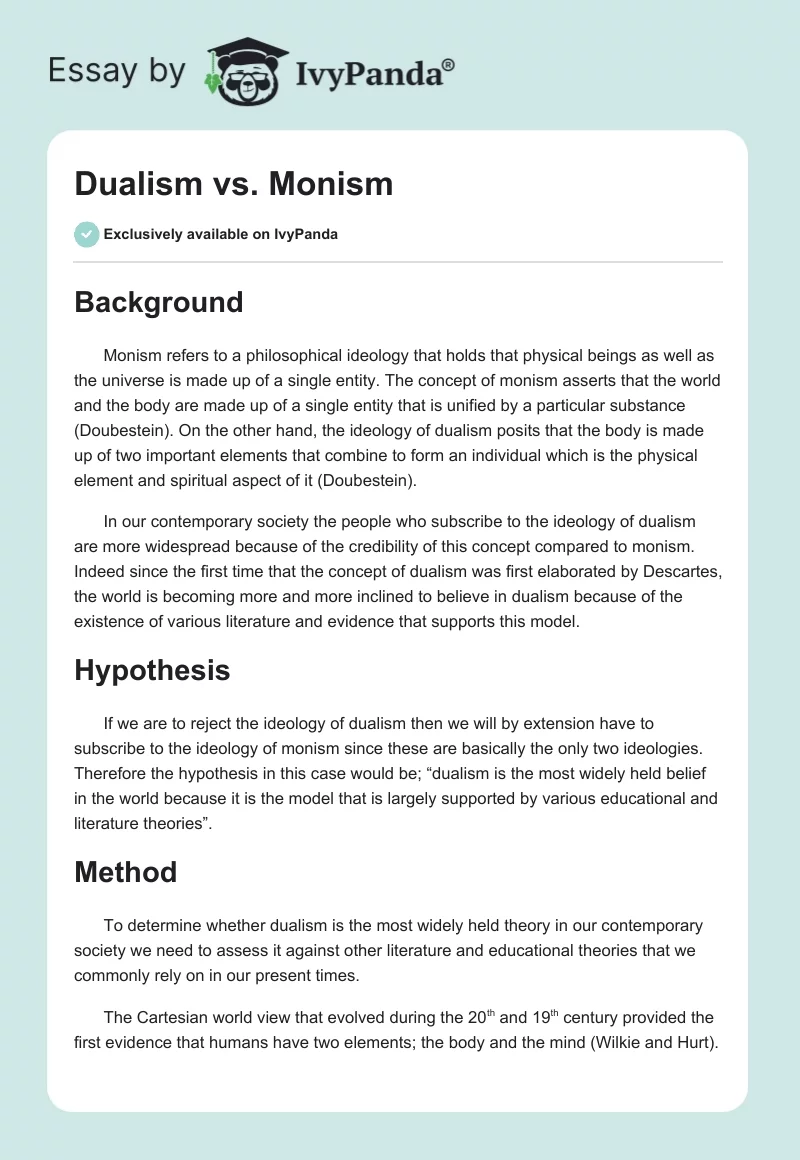 Dualism vs. Monism. Page 1