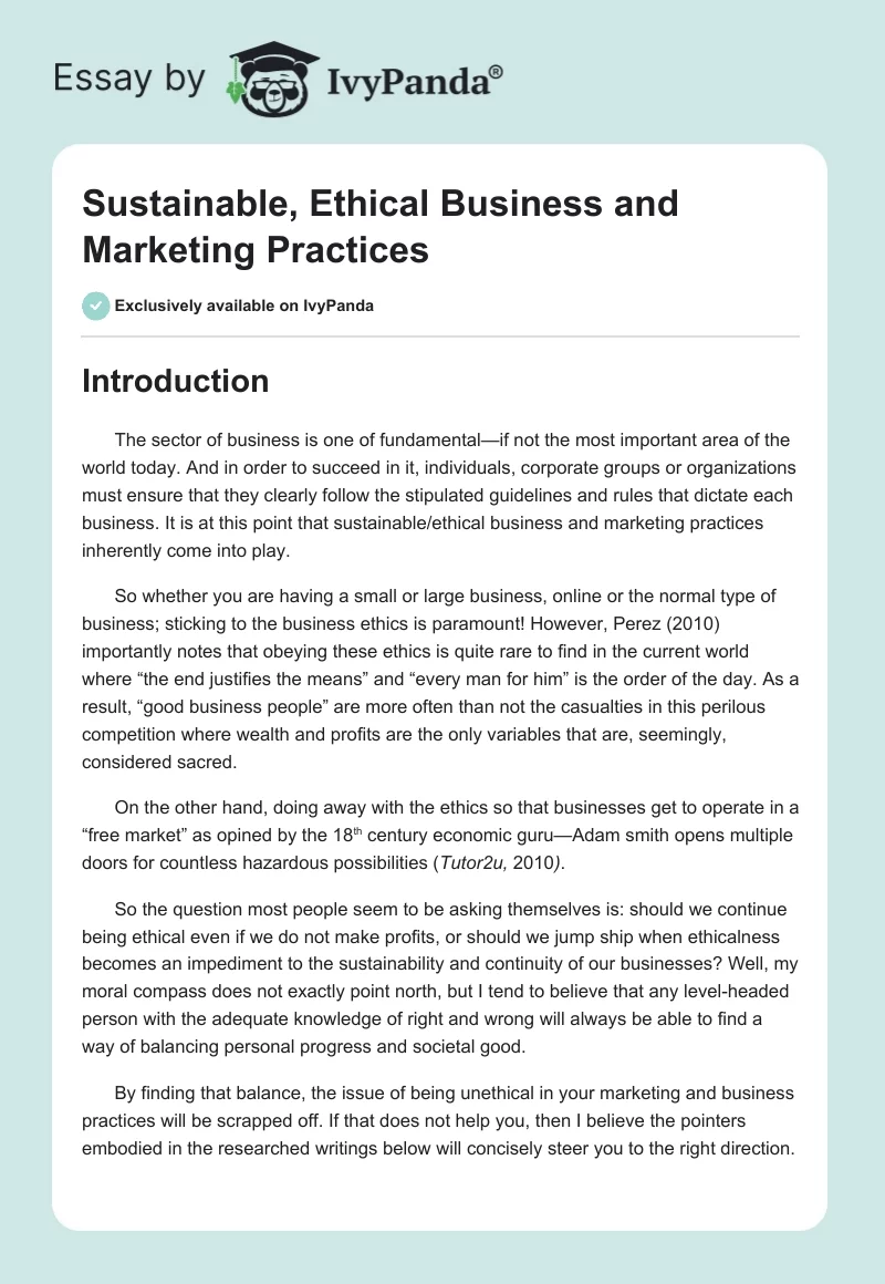 Sustainable, Ethical Business and Marketing Practices. Page 1