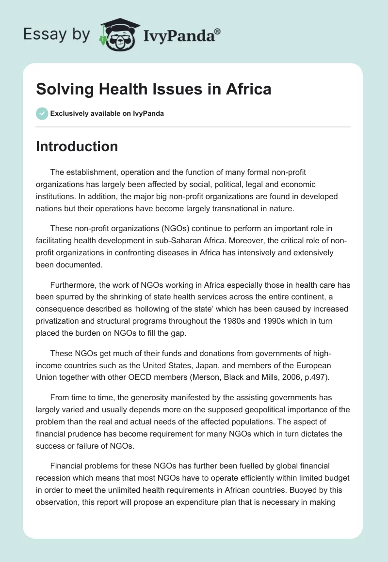 Solving Health Issues in Africa. Page 1