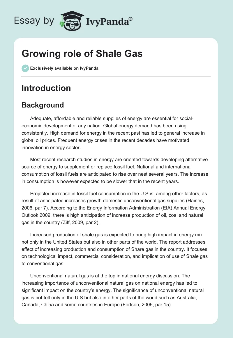 Growing role of Shale Gas. Page 1