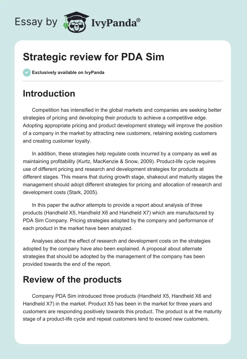 Strategic review for PDA Sim. Page 1