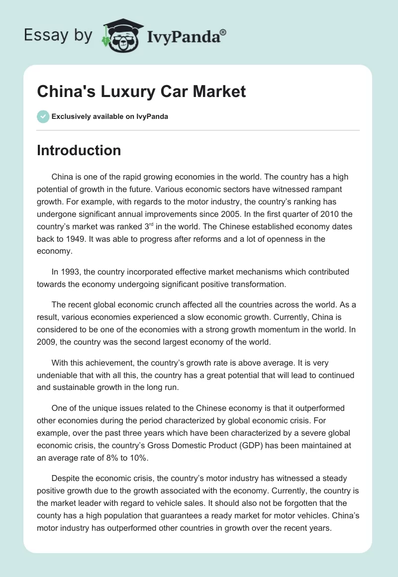 China's Luxury Car Market. Page 1