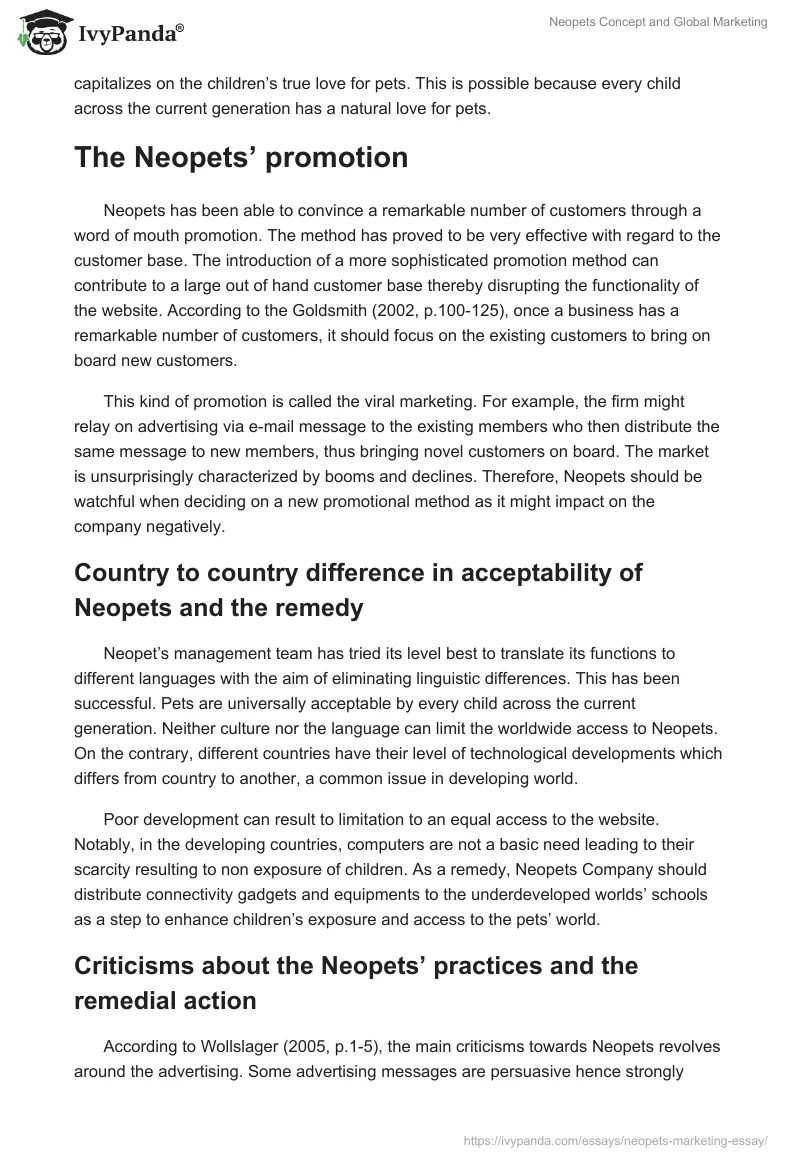 Neopets Concept and Global Marketing. Page 2