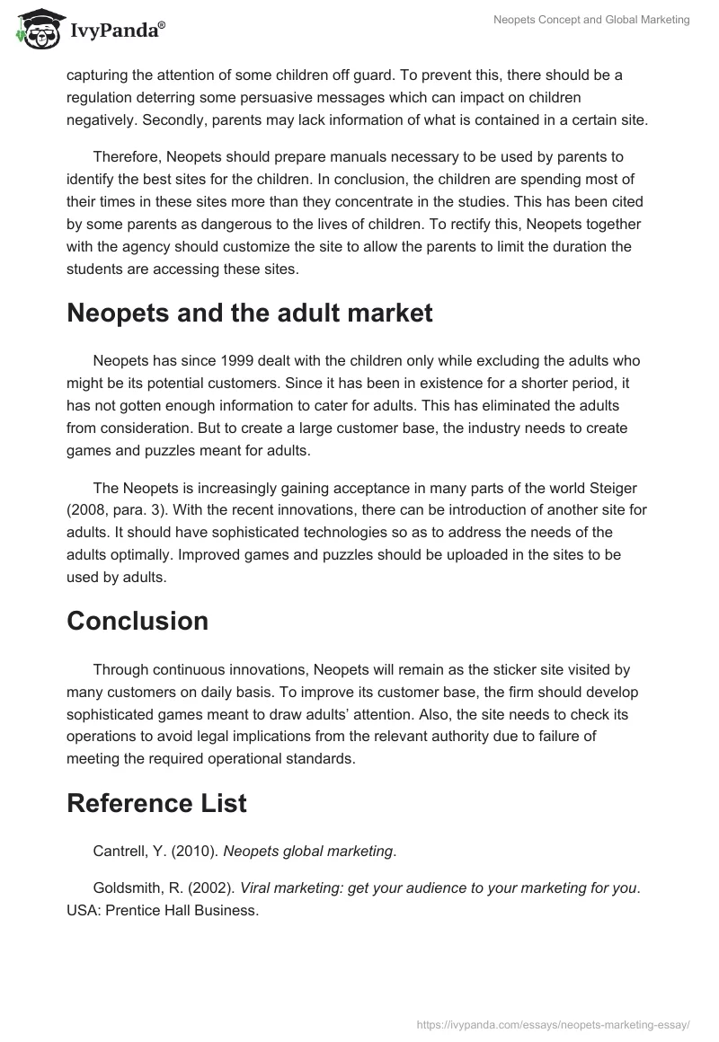 Neopets Concept and Global Marketing. Page 3