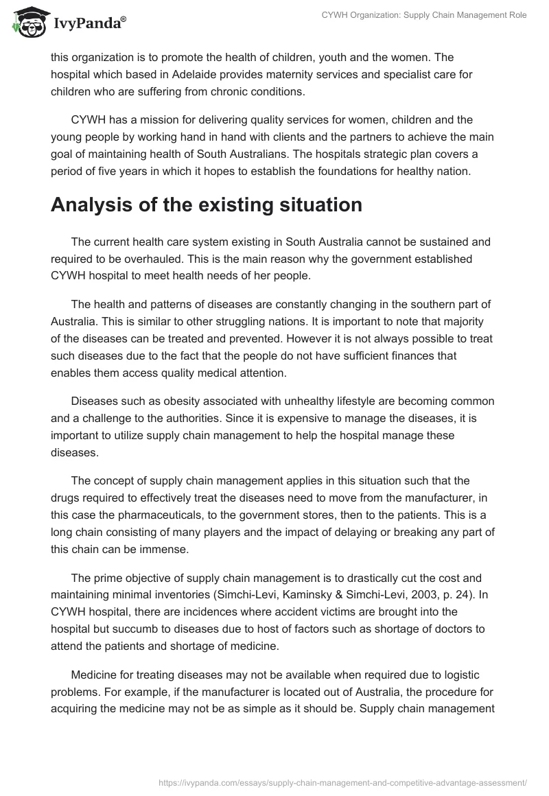 CYWH Organization: Supply Chain Management Role. Page 2