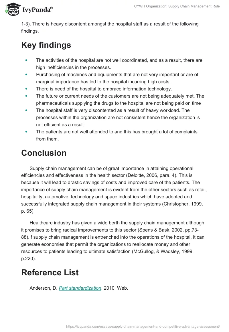 CYWH Organization: Supply Chain Management Role. Page 4