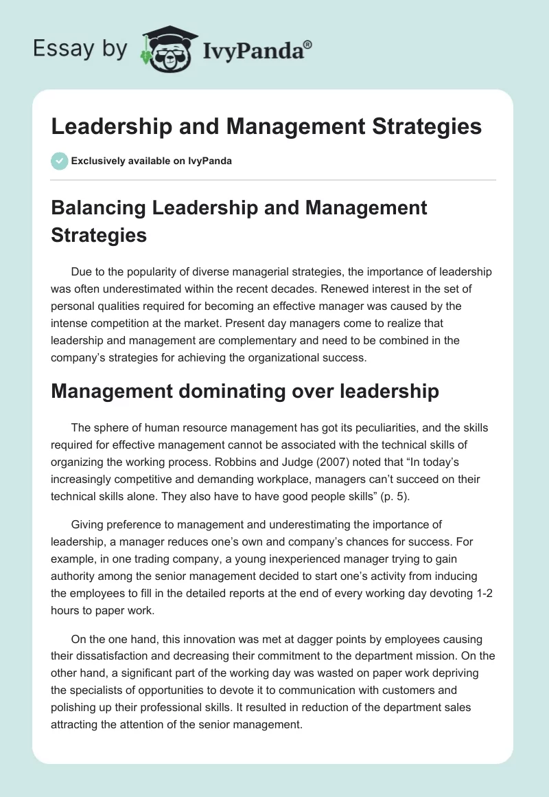 Leadership and Management Strategies. Page 1