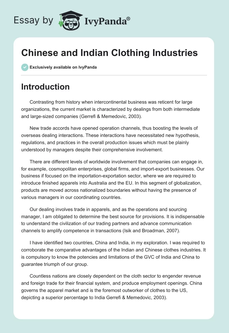 Chinese and Indian Clothing Industries. Page 1