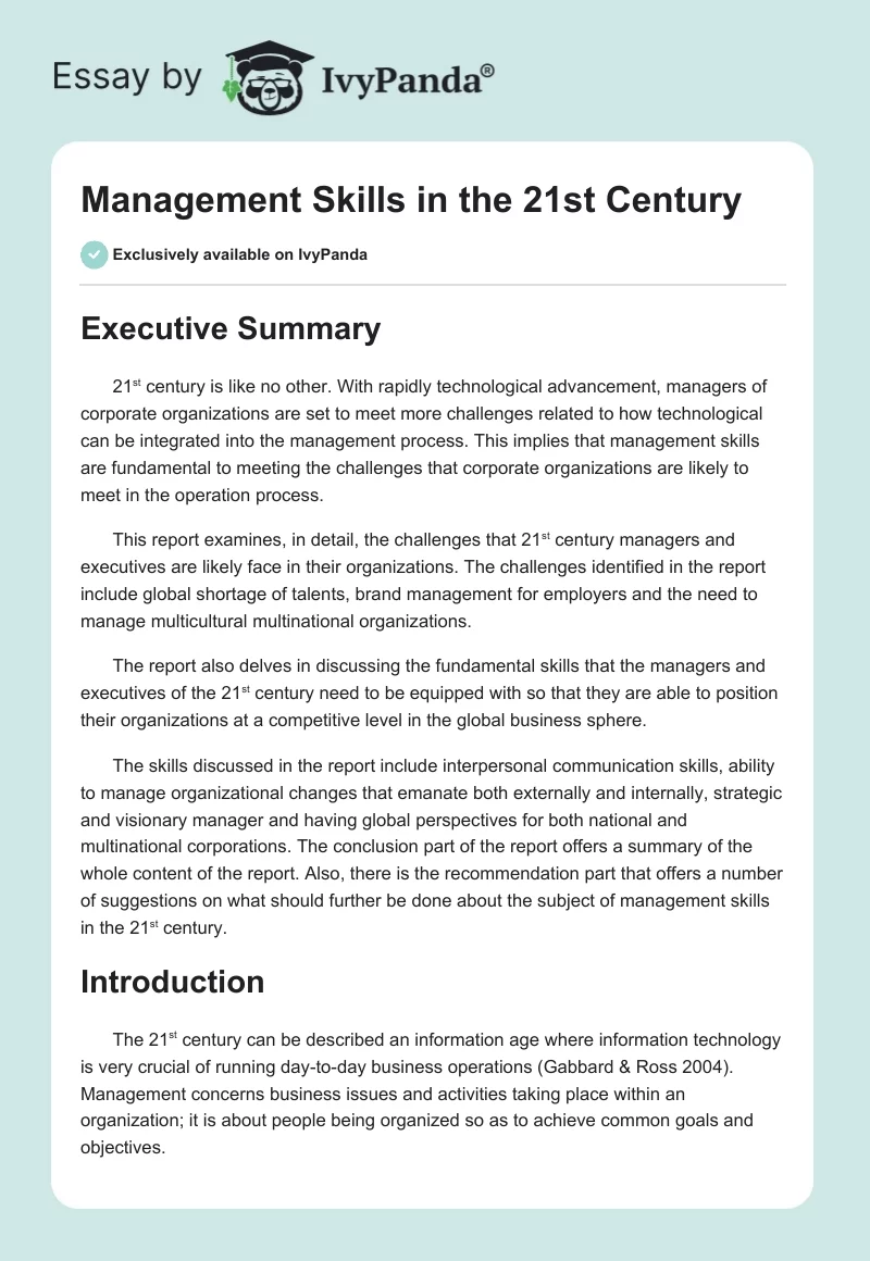 Management Skills in the 21st Century. Page 1