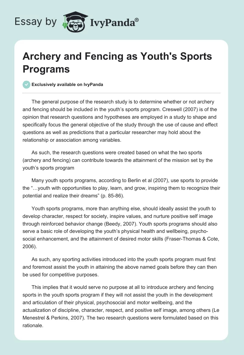 Archery and Fencing as Youth's Sports Programs. Page 1