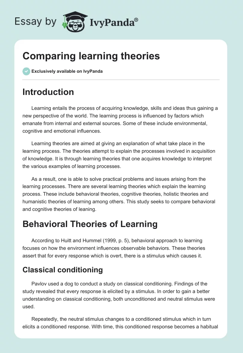 Comparing learning theories. Page 1