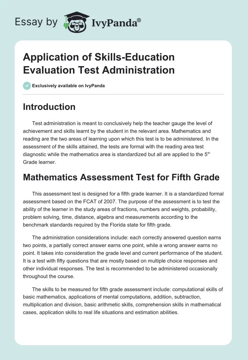 Application of Skills-Education Evaluation Test Administration. Page 1