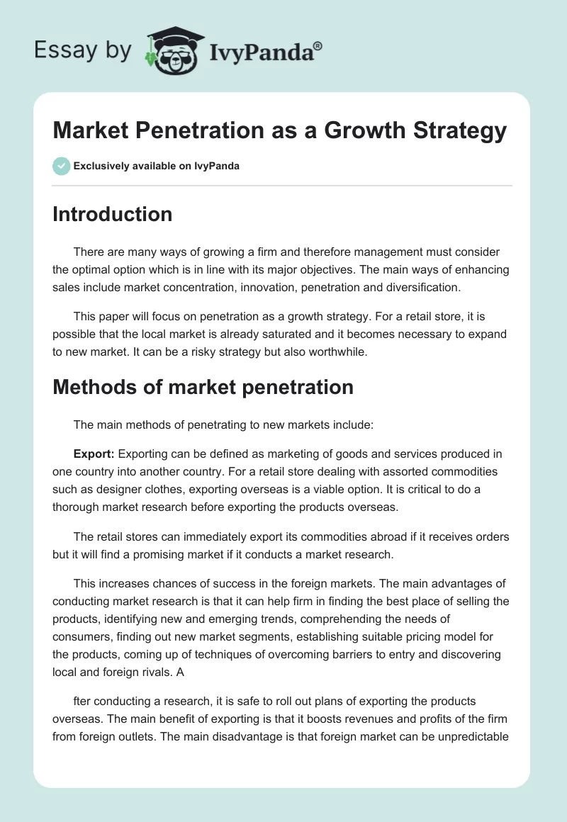 Market Penetration as a Growth Strategy. Page 1