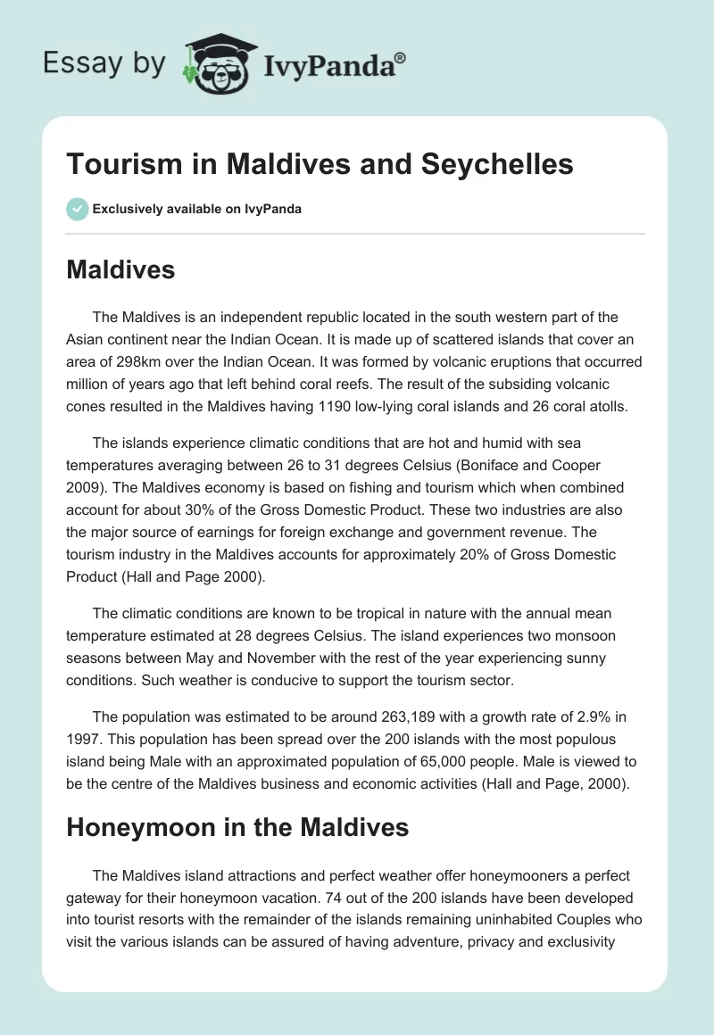 Tourism in Maldives and Seychelles. Page 1