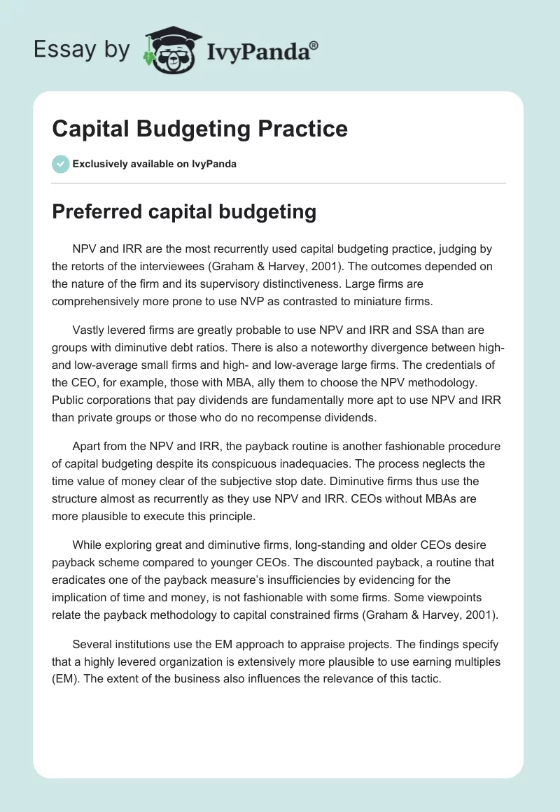 Capital Budgeting Practice. Page 1