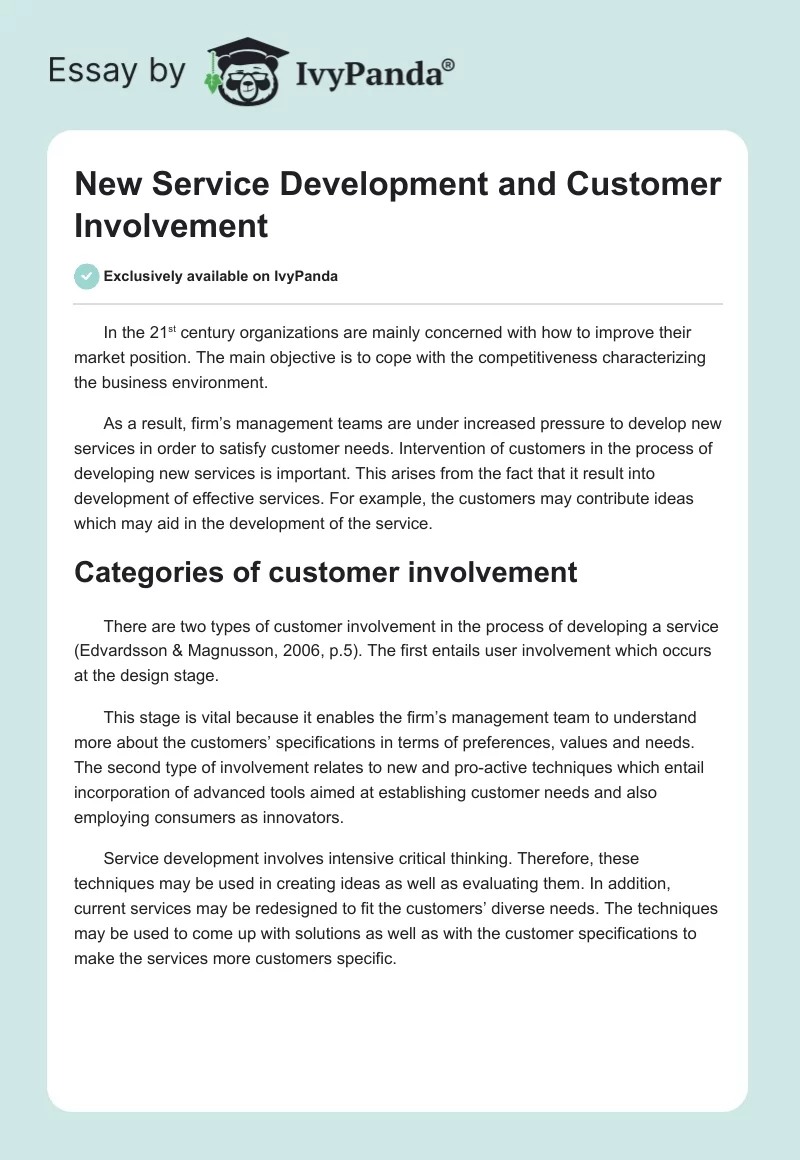New Service Development and Customer Involvement. Page 1