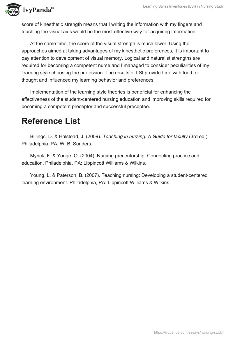 Learning Styles Inventories (LSI) in Nursing Study. Page 3