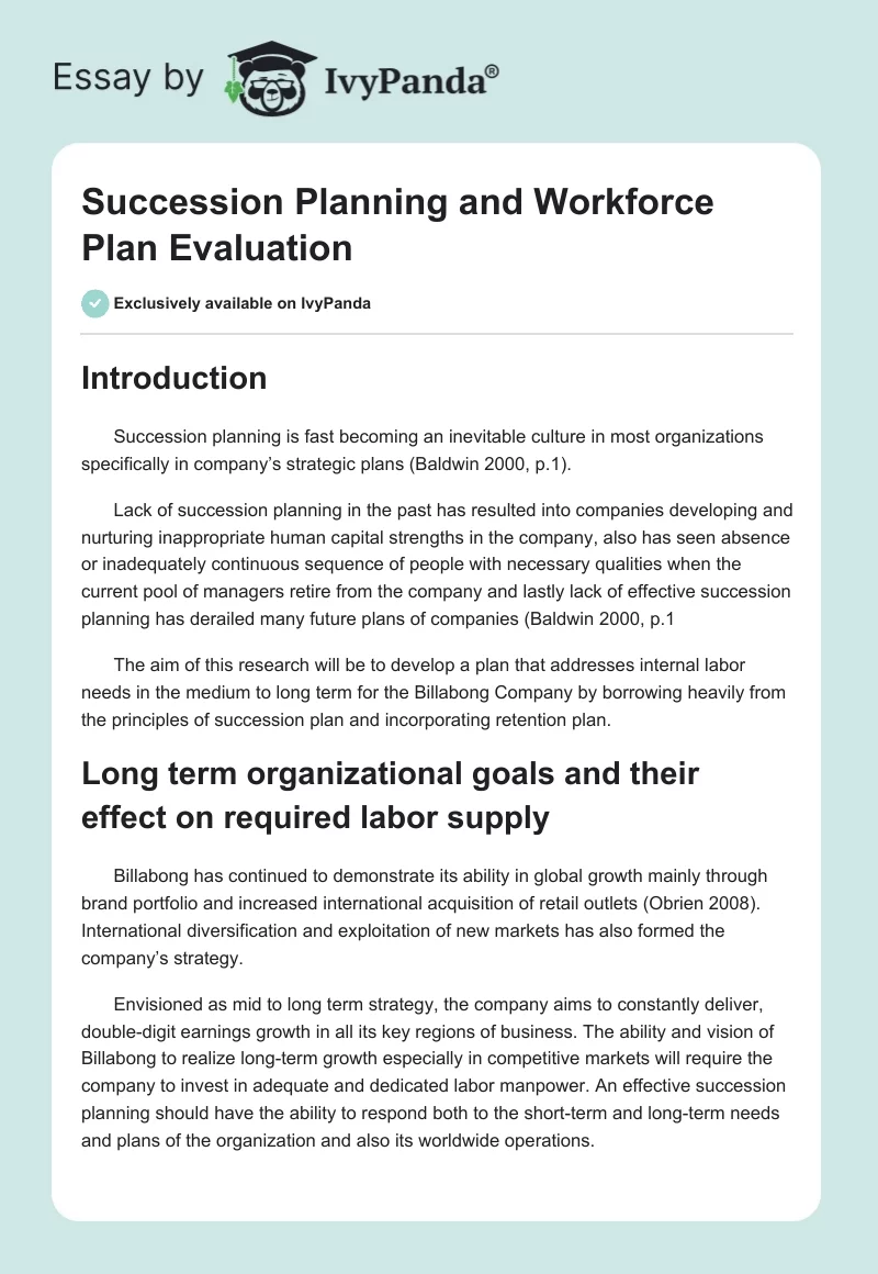 Succession Planning and Workforce Plan Evaluation. Page 1