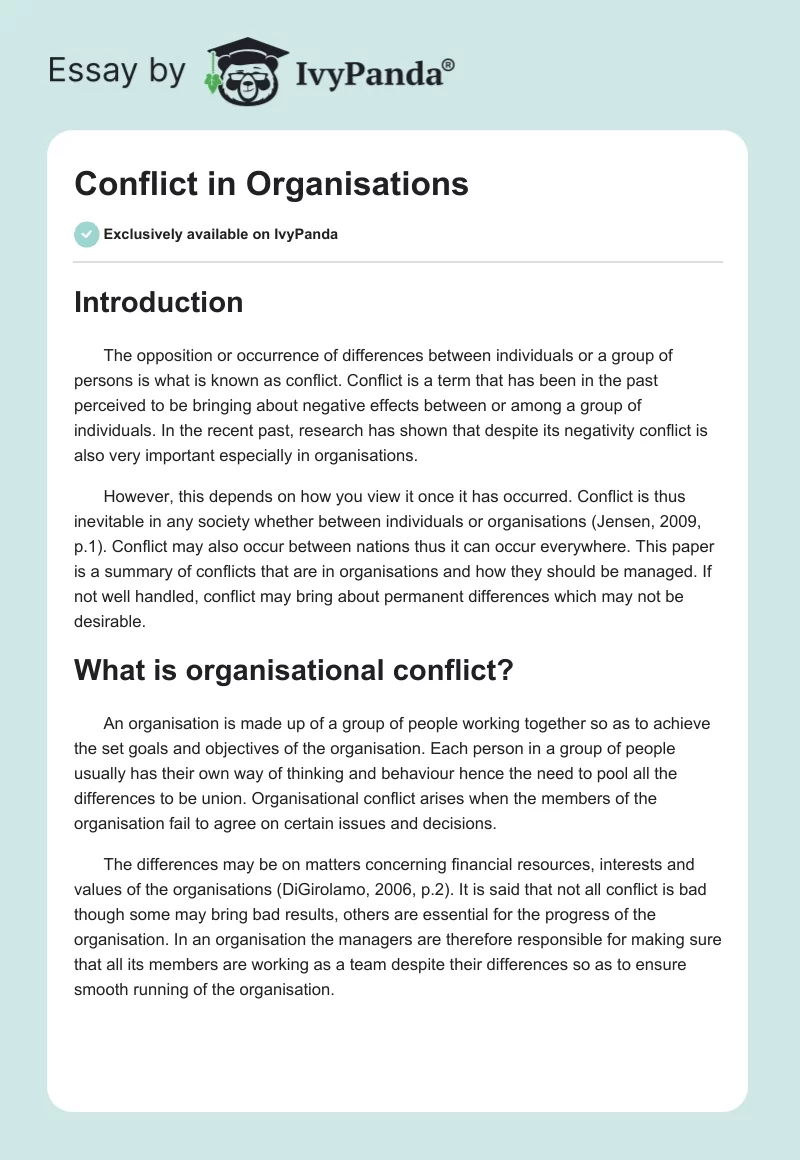Conflict in Organisations. Page 1