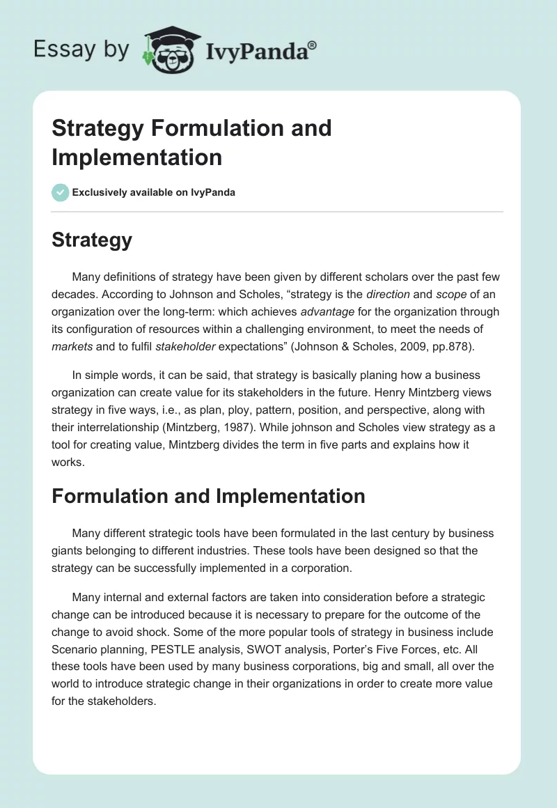 Strategy Formulation and Implementation. Page 1